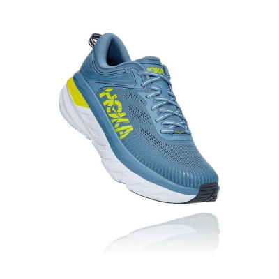 Men's Hoka Bondi 7 Road Running Shoes Blue / Yellow | ZA-69BTJVK