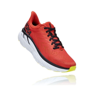 Men's Hoka Clifton 7 Road Running Shoes Red / Black | ZA-50DGEIS