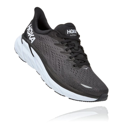 Men's Hoka Clifton 8 Road Running Shoes Black / White | ZA-65DKGRF
