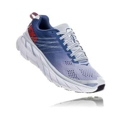 Women's Hoka Clifton 6 Running Shoes Blue / Red | ZA-59EQYWO