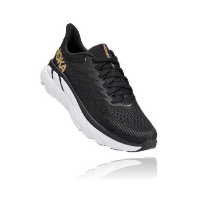 Women's Hoka Clifton 7 Road Running Shoes Black / Gold | ZA-03ERFTA