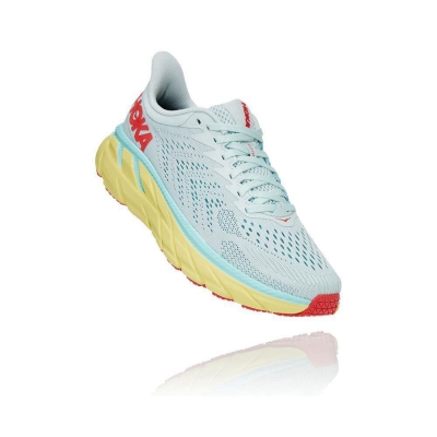 Women's Hoka Clifton 7 Road Running Shoes White / Yellow | ZA-95YGENT