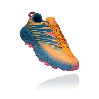 Women's Hoka Speedgoat 4 Hiking Shoes Yellow / Blue | ZA-97JDGKX