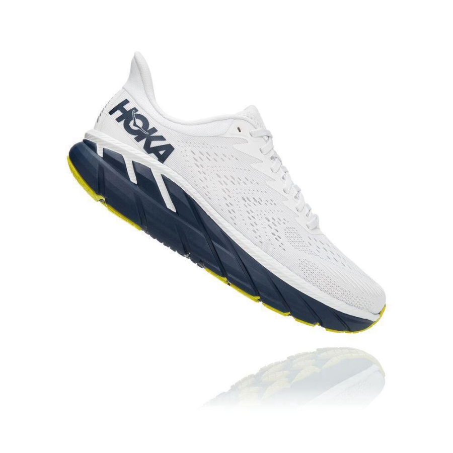 Men's Hoka Clifton 7 Road Running Shoes White / Navy | ZA-02FQPCK