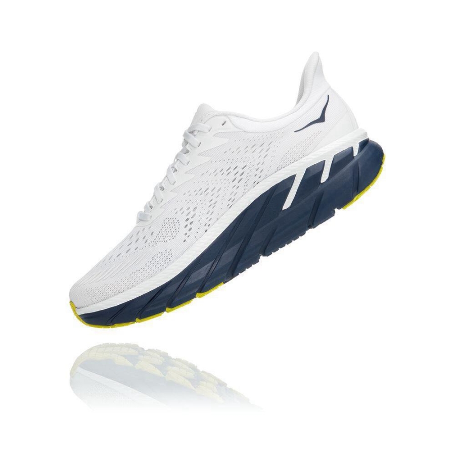 Men's Hoka Clifton 7 Road Running Shoes White / Navy | ZA-02FQPCK