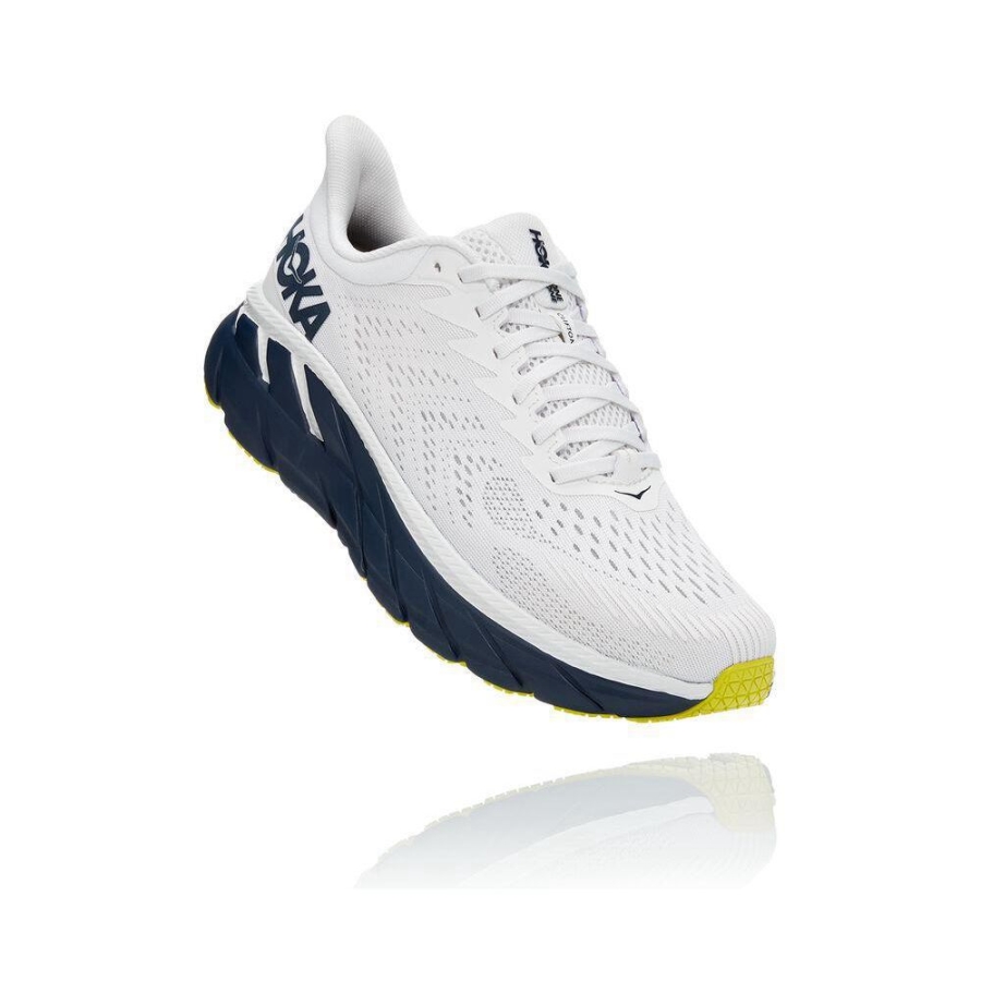 Men\'s Hoka Clifton 7 Road Running Shoes White / Navy | ZA-02FQPCK