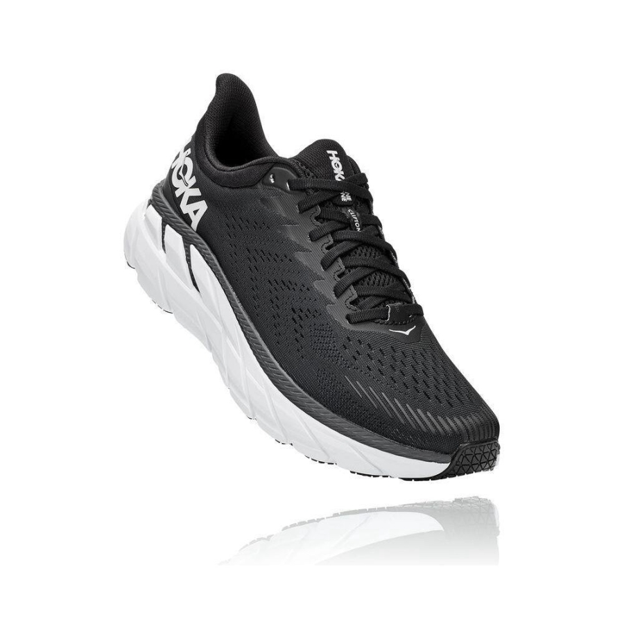 Men\'s Hoka Clifton 7 Road Running Shoes Black / White | ZA-38IYRDA