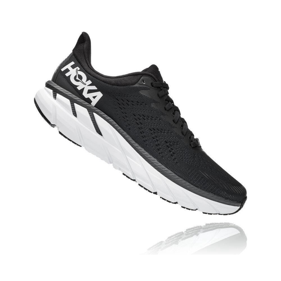 Men's Hoka Clifton 7 Running Shoes Black / White | ZA-86GIQOZ