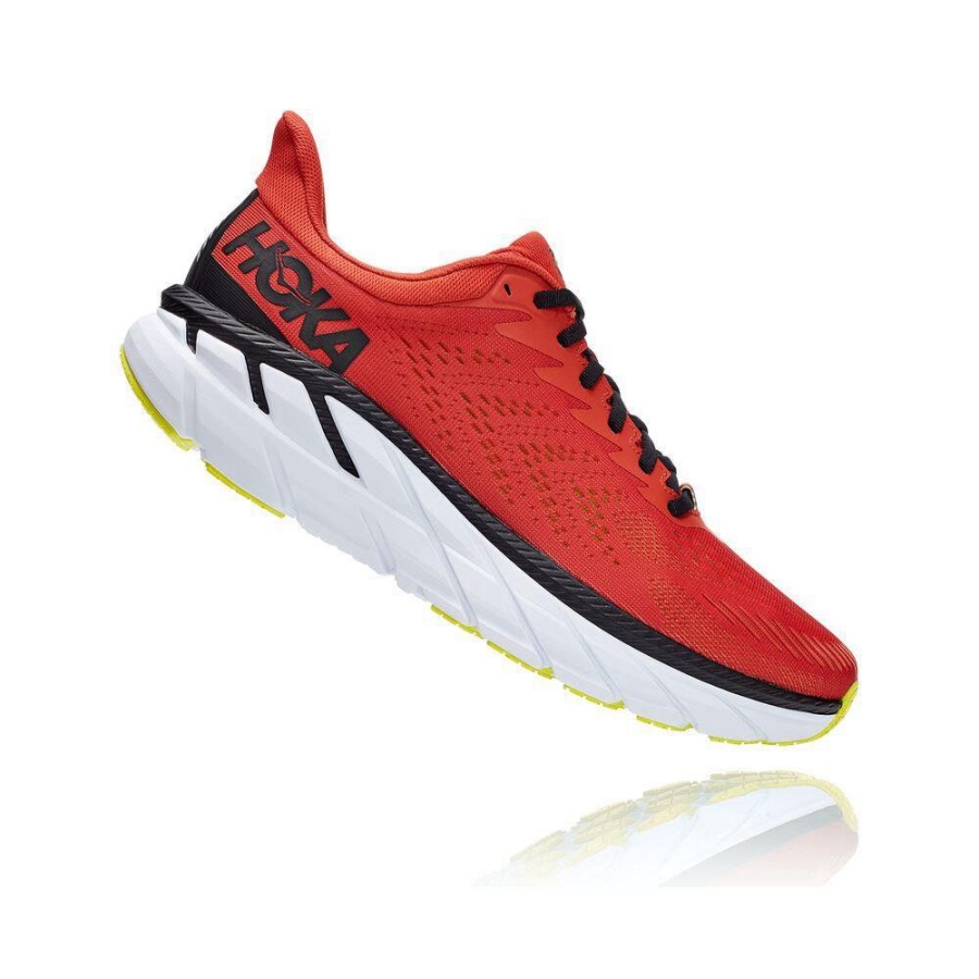 Men's Hoka Clifton 7 Running Shoes Red / Black | ZA-93MBTPW