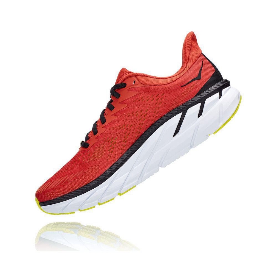 Men's Hoka Clifton 7 Running Shoes Red / Black | ZA-93MBTPW