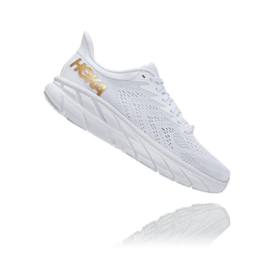 Men's Hoka Clifton 7 Walking Shoes White / Gold | ZA-21LBOJP