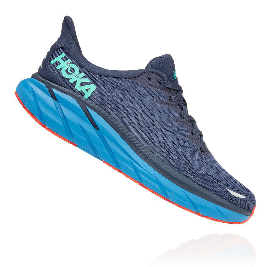 Men's Hoka Clifton 8 Road Running Shoes Blue | ZA-63JPOIH