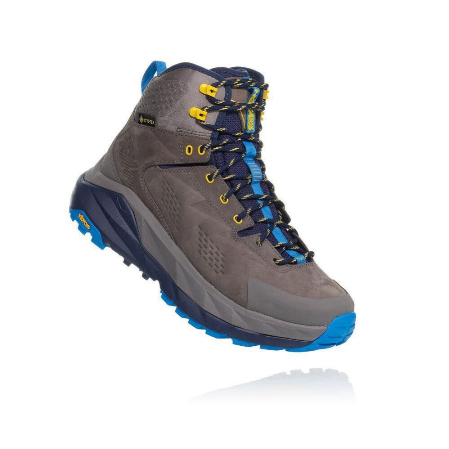 Men\'s Hoka Kaha GTX Hiking Boots Grey / Blue | ZA-36XDLOY