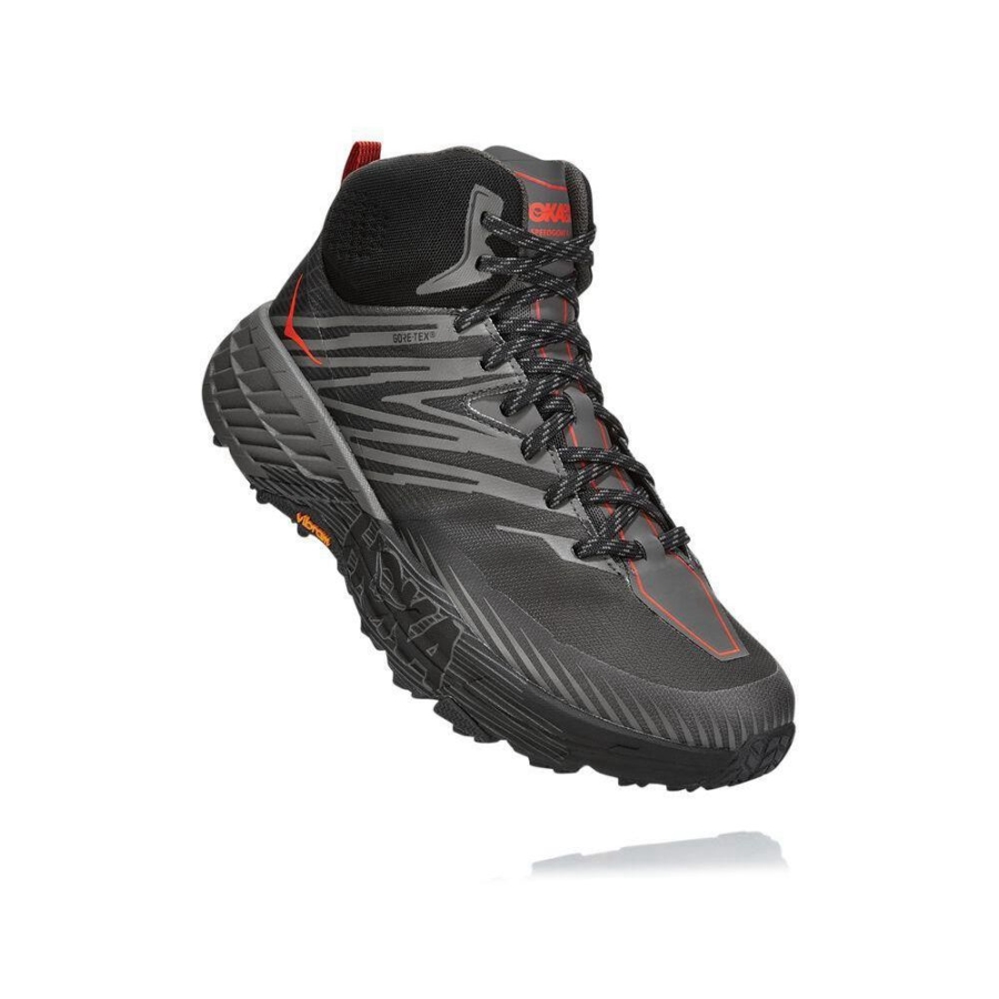Men\'s Hoka Speedgoat Mid 2 GTX Hiking Boots Grey / Black | ZA-45OUFIC