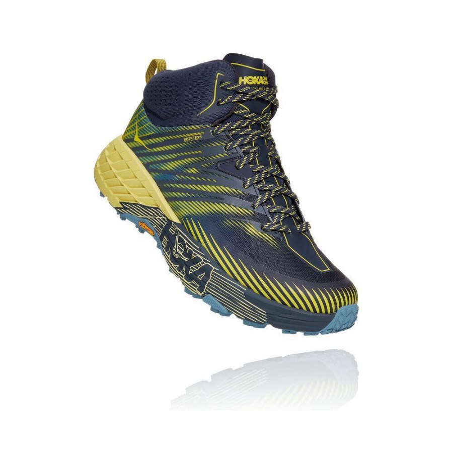 Men\'s Hoka Speedgoat Mid 2 GTX Trail Running Shoes Navy / Yellow | ZA-86MWOYR