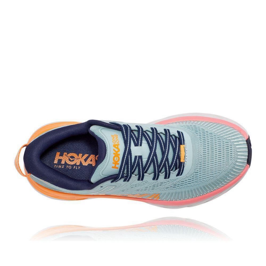 Women's Hoka Bondi 7 Road Running Shoes Blue / Orange | ZA-84AGMWU
