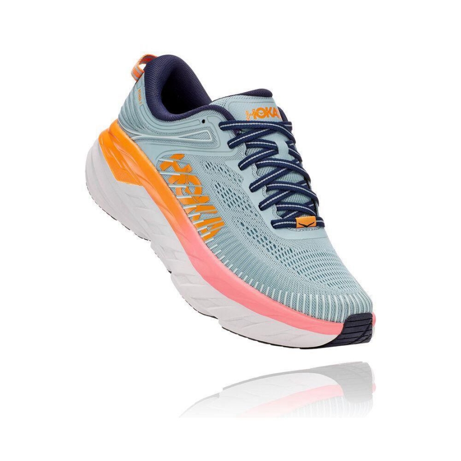 Women\'s Hoka Bondi 7 Road Running Shoes Blue / Orange | ZA-84AGMWU