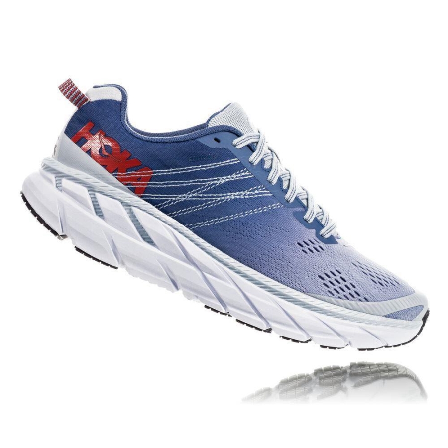 Women's Hoka Clifton 6 Running Shoes Blue / Red | ZA-59EQYWO