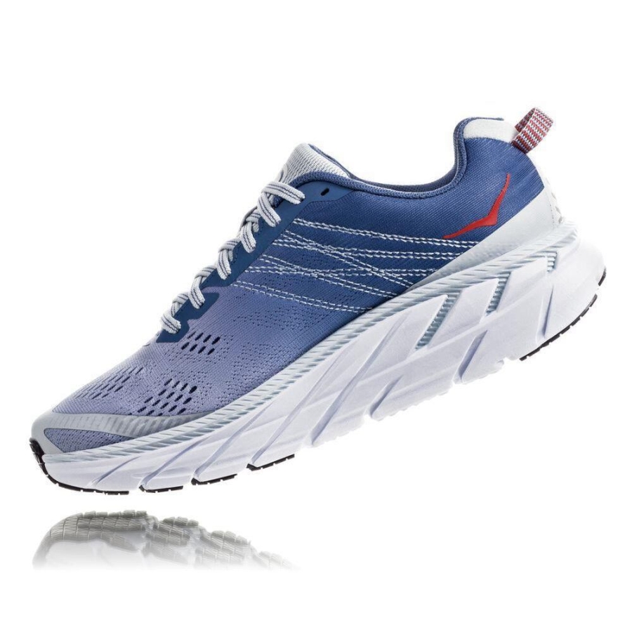 Women's Hoka Clifton 6 Walking Shoes Blue / Red | ZA-46YLQMW