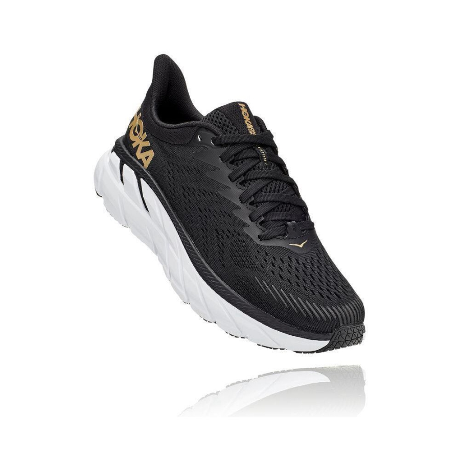 Women\'s Hoka Clifton 7 Road Running Shoes Black / Gold | ZA-03ERFTA