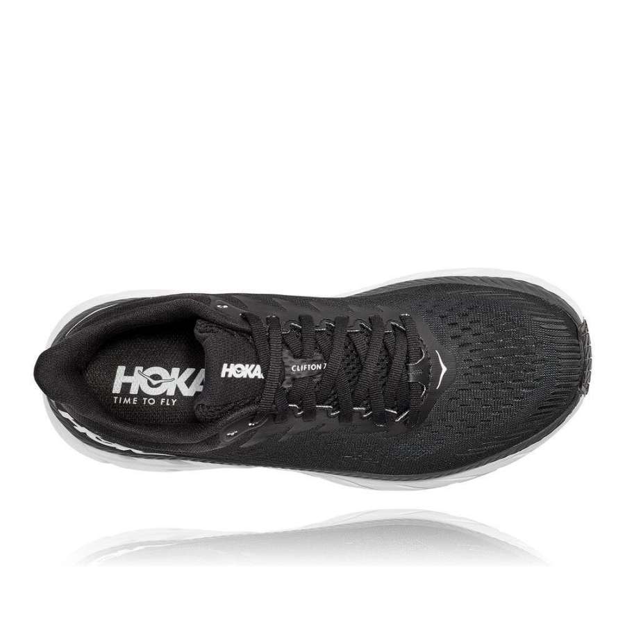 Women's Hoka Clifton 7 Road Running Shoes Black / White | ZA-17AUYGP