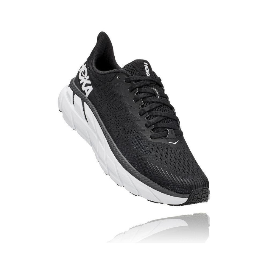 Women\'s Hoka Clifton 7 Road Running Shoes Black / White | ZA-17AUYGP