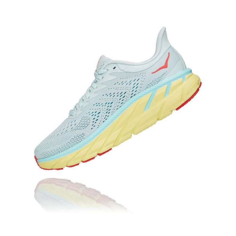 Women's Hoka Clifton 7 Road Running Shoes White / Yellow | ZA-95YGENT