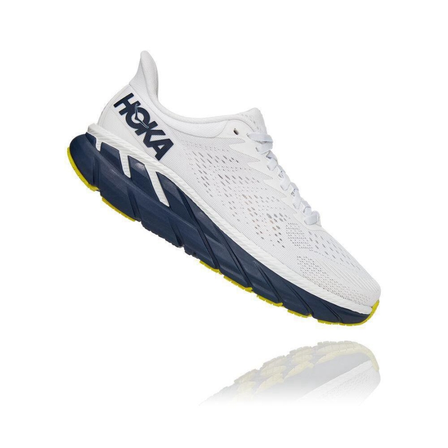 Women's Hoka Clifton 7 Running Shoes White / Navy | ZA-05KAVXT