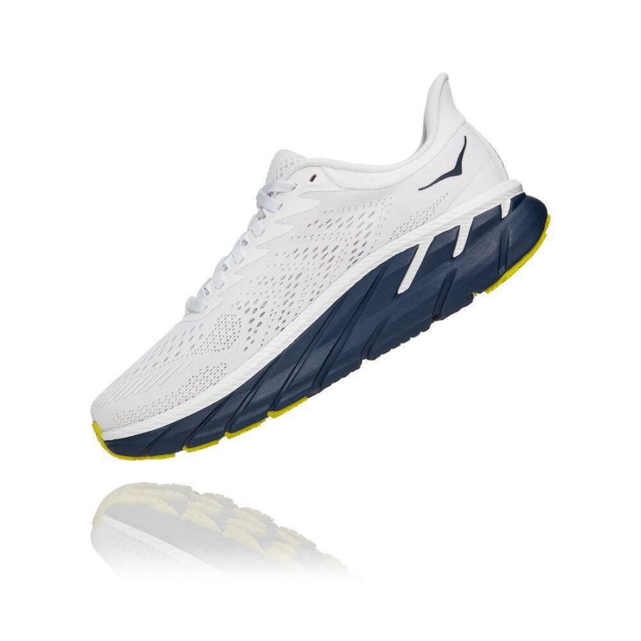 Women's Hoka Clifton 7 Running Shoes White / Navy | ZA-05KAVXT