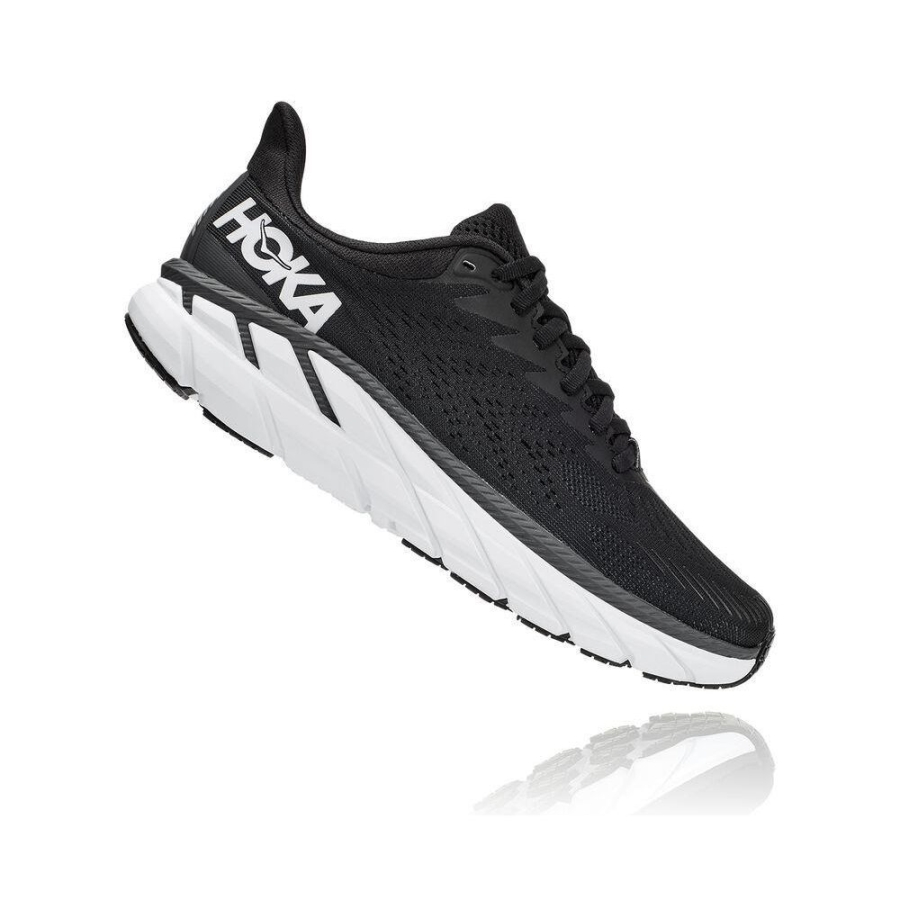 Women's Hoka Clifton 7 Sneakers Black / White | ZA-05FRWNM