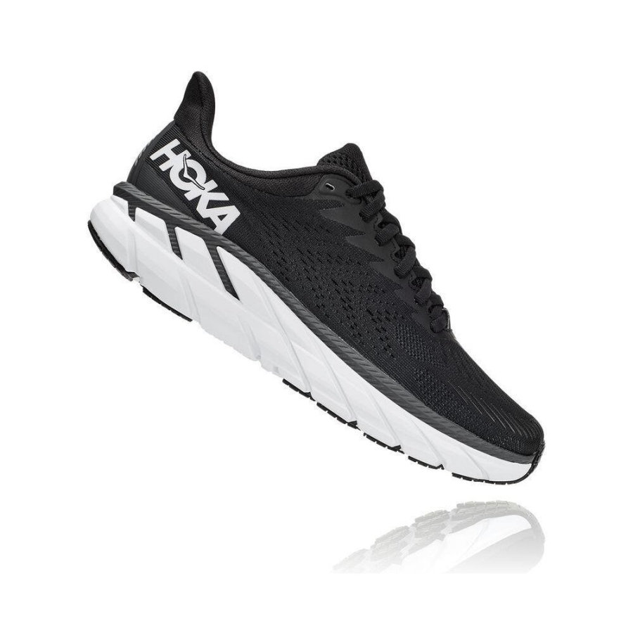 Women's Hoka Clifton 7 Walking Shoes Black / White | ZA-67RZGQT