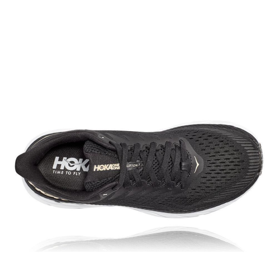 Women's Hoka Clifton 7 Walking Shoes Black / Gold | ZA-84OFDZY