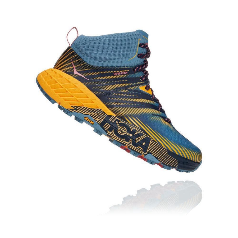Women's Hoka Speedgoat Mid 2 GTX Hiking Boots Blue / Yellow | ZA-23VBKRG