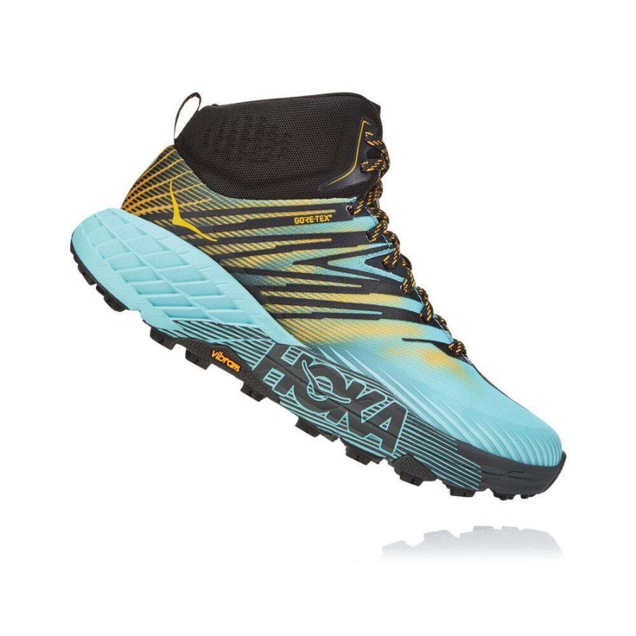 Women's Hoka Speedgoat Mid 2 GTX Hiking Boots Blue / Black / Gold | ZA-26LNPYX