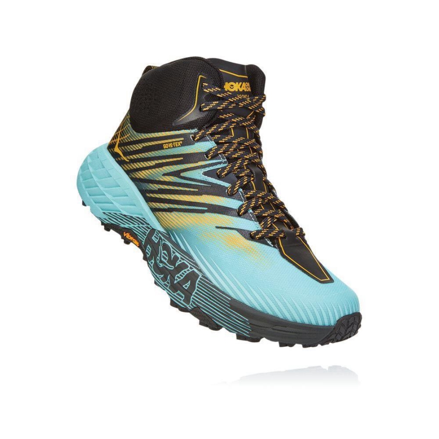 Women\'s Hoka Speedgoat Mid 2 GTX Hiking Boots Blue / Black / Gold | ZA-26LNPYX